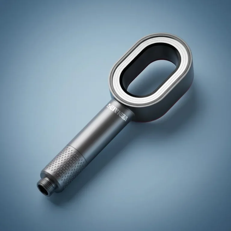Leiviera filtered handheld shower in graphite on a dark blue background